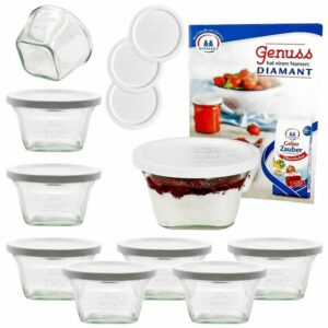 MamboCat Einmachglas 9er Set Weck Quentin 290 ml + 9 Frischhaltedeckel mit Rezeptheft